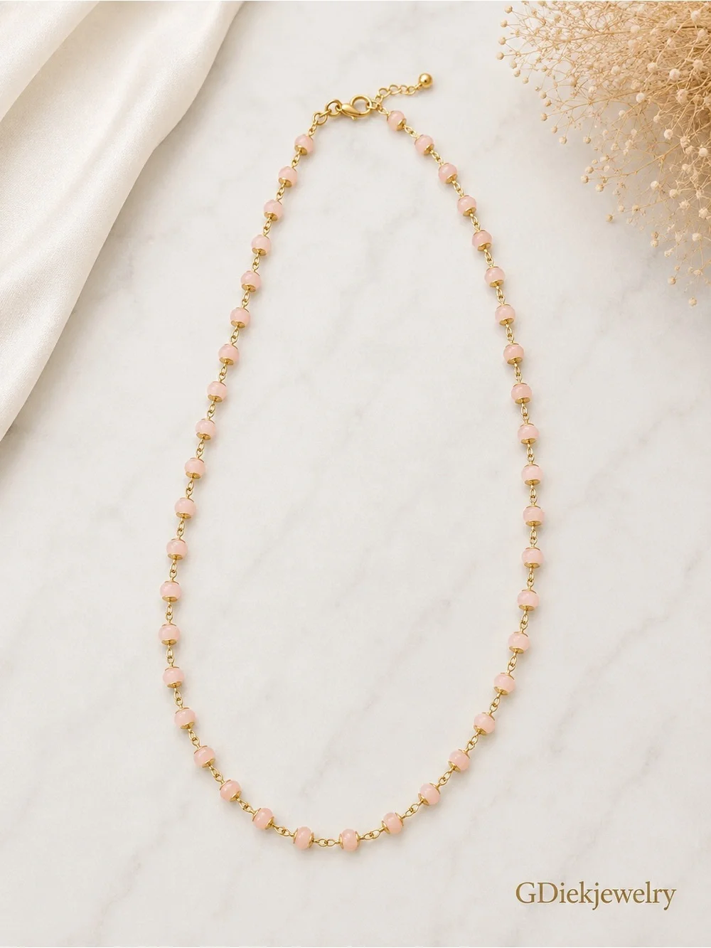 Pink Beaded Goldfilled Chain Necklace